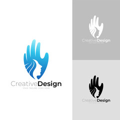 Hand logo and girl design combination, hand care logos