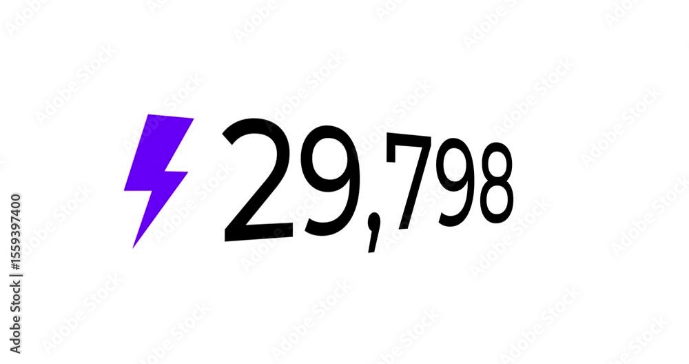 Poster video of number counting up to 1 million with a purple lightning bolt icon increasing on a white bac