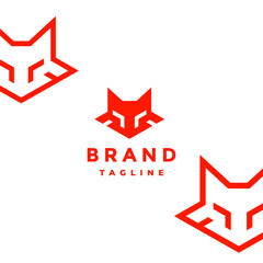 Iconic Fox Robot Face Logo Design. Futuristic Red Orange Fox Head Logo Design.