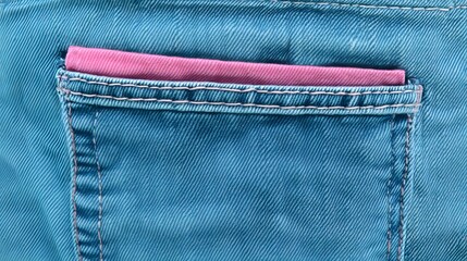 Closeup Blue Jeans Back Pocket Pink Fabric Detail