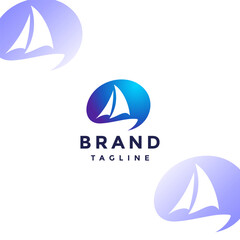 Sailboat Silhouette In Bubble Text Logo Design. Sailing Ship At Sea Forming A Bubble Text Silhouette Logo Design.