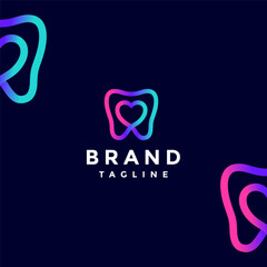 Dental Care Love Infinity Line Logo Design. Tooth Symbol Line Connected With Heart Logo Design.