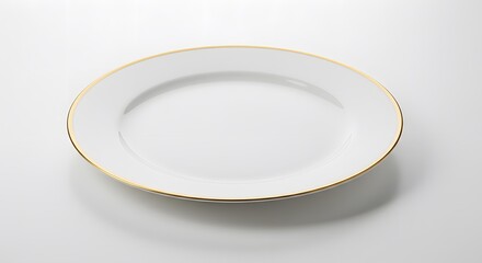 Empty White Plate with Gold Rim Isolated on White Background