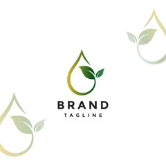 Natural Green Water Drops Logo Design. Plants Grow Forming Water Drops Logo Design.