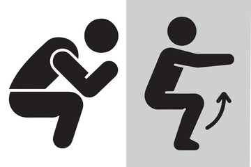 Squat Exercise Pictograms Depicting Movement and Form with Different Poses against Contrasting Backgrounds for Health and Fitness