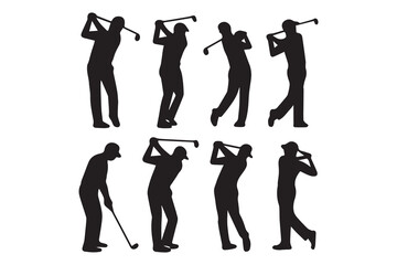 Black Silhouettes of Golfers Executing Swings, A Sequence of Golfing Postures Showcasing Various Stages of The Golf Swing