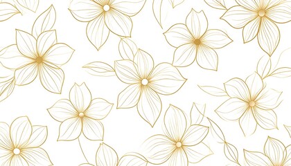 Golden flower line art over soft matte white background, luxury pattern
