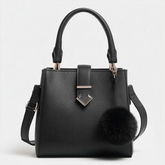 Black handbag with decorative pompom