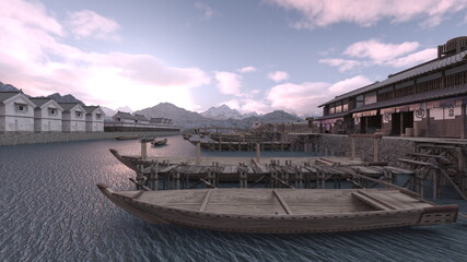 Naklejka premium 船着き場 3DCGレンダリング