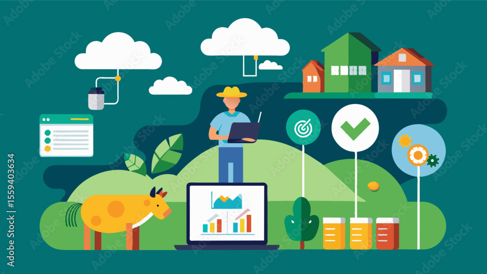 Aufkleber a virtual farm tour allows investors and stakeholders to view a farms data analytics and performance