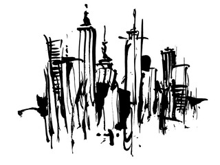 Abstract Architecture. Architectural Drawings. Cityscape. Travel Sketch. Streets of the city. Buildings