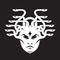 Medusa the Gorgon. Head of a woman with snakes. Greek myths