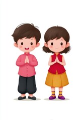 Smiling Children in Traditional Asian Clothing