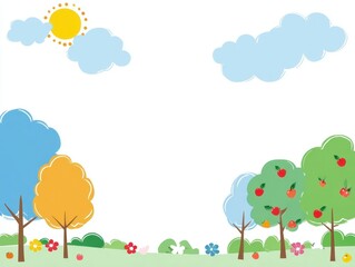 Sunny Day in a Colorful Park Illustration