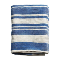 Folded dish towel in striped fabric. Isolated white background. Png format