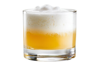 A glass of liquid with foam on top