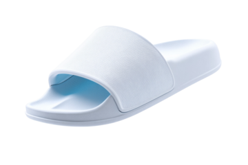 A white and blue flip flop with a blue stripe