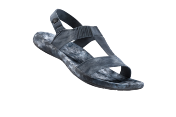 A pair of sandals with a black and gray design
