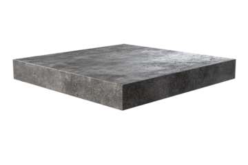 A grey square slab of concrete sits on a white background
