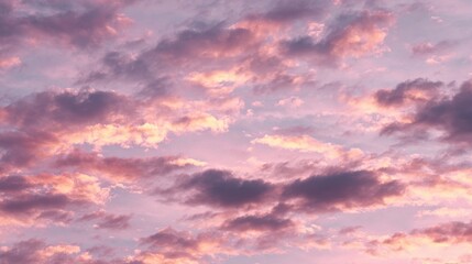 Obraz premium Cloudy pink sky with soft gradient lighting and fluffy formations for dreamy landscape