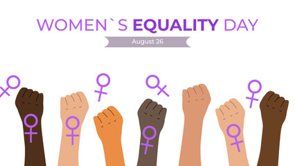 Womens Equality Day USA on August 26. Banner Design Poster Web Page Postcard. Vector Illustration.