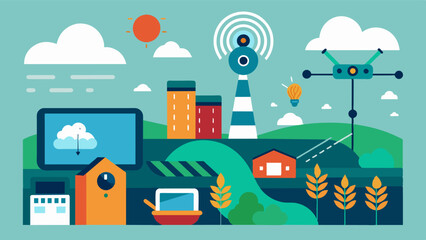 Fototapeta premium A smart weather forecasting tool that utilizes AI to predict and inform farmers of potential weatherrelated risks allowing them to take preventive measures and minimize crop. Vector illustration