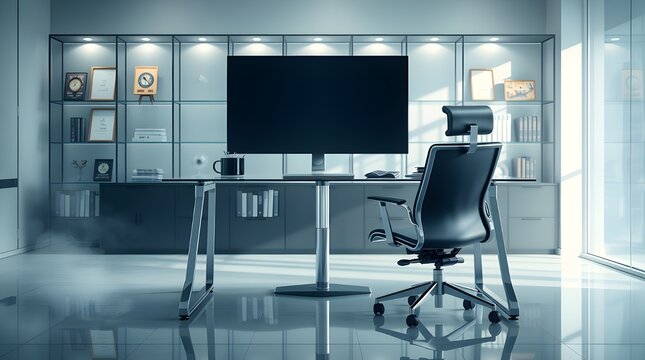 Modern office workspace serene minimalist design inspiring productivity success