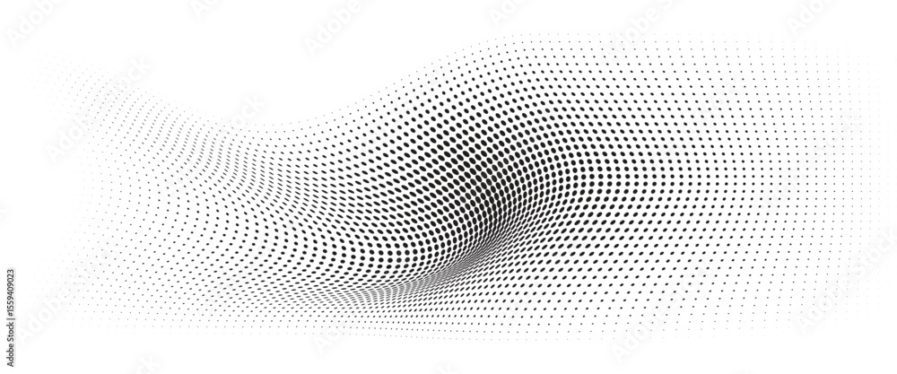 Poster flowing wave dot halftone pattern: curve gradient shape on transparent background. suitable for ai, 