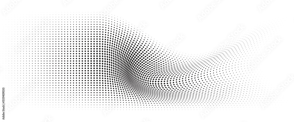 Poster flowing wave dot halftone pattern: curve gradient shape on transparent background. suitable for ai, 
