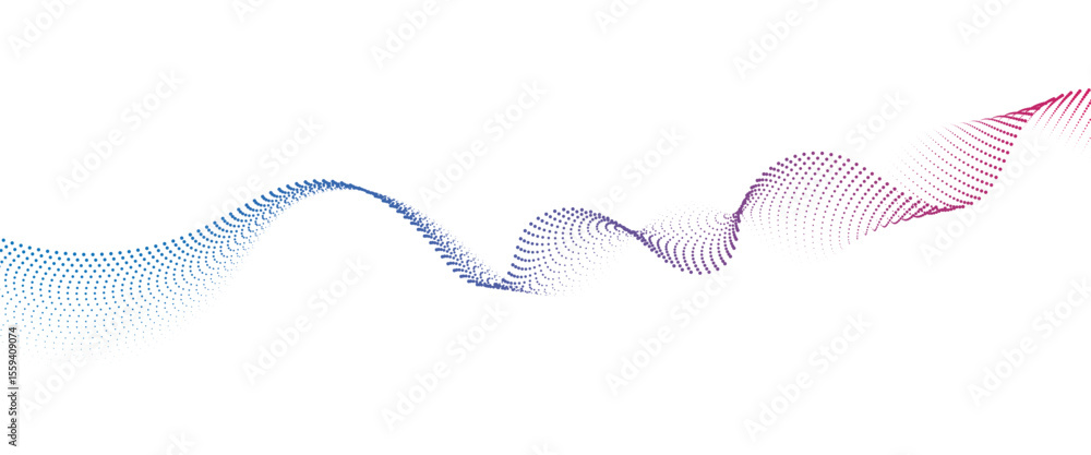 Poster abstract flowing wave made of a halftone dot pattern. dynamic data wave technology background with a