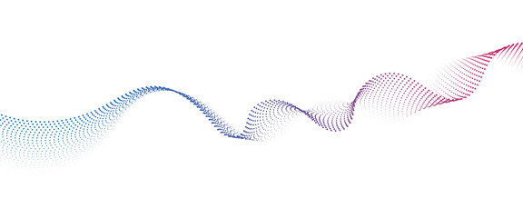 Abstract flowing wave made of a halftone dot pattern. Dynamic data wave technology background with a halftone particle effect	
