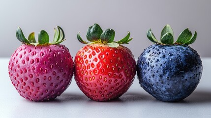 Three colored strawberries in a row