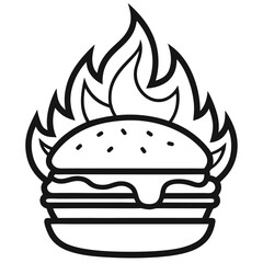 Solid black color Juicy Burger on Fire with PNG, JPEG