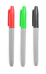 Many colorful markers isolated on white, set