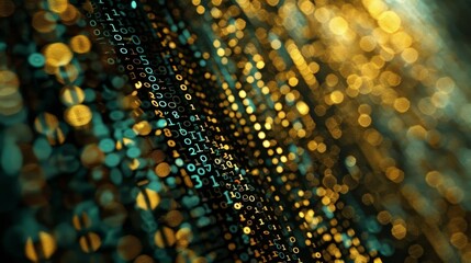 Rows and columns of indecipherable symbols come together to create a shield guarding a cache of virtual coins locked away behind imtrable encryption.