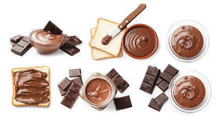 Sweet chocolate butter isolated on white, set