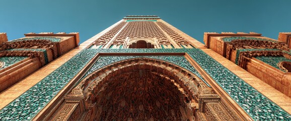 Hassan II Mosque view with detailed Islamic mosaic art patterns in Casablanca Morocco