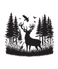 Deer silhouettes vector illustration, black deer silhouette Vector.