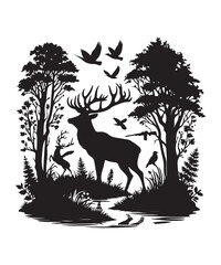 Deer silhouettes vector illustration, black deer silhouette Vector.