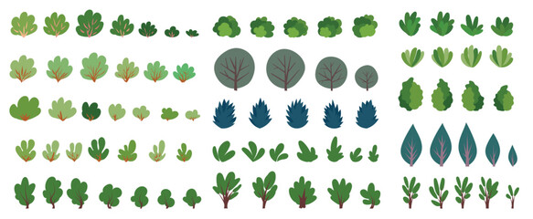 A set of bush hand-drawn flat design. Bush collection vector element.