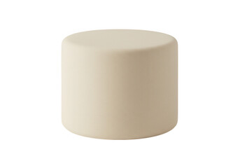 A simple, round, beige pouf or ottoman provides a minimalist seating option, isolated on transparent background
