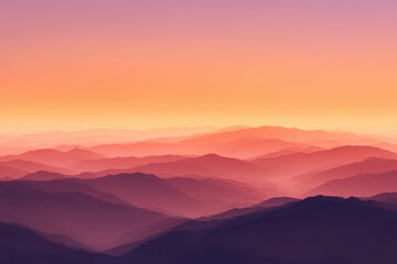 Fototapeta premium Layered Mountain Ridges Silhouettes with Gradient Sky in Hues of Orange and Purple