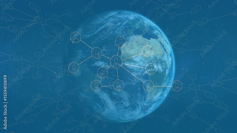 Aufkleber rotating earth initiating circles lighting up and converging to african hub visualizing network
