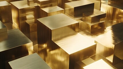 Abstract Golden Cubes Background Luxurious 3D Render