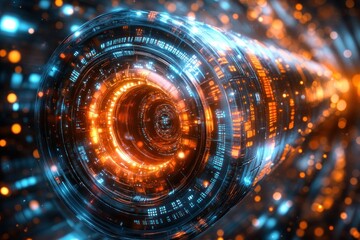 Futuristic technology tunnel with glowing circular elements