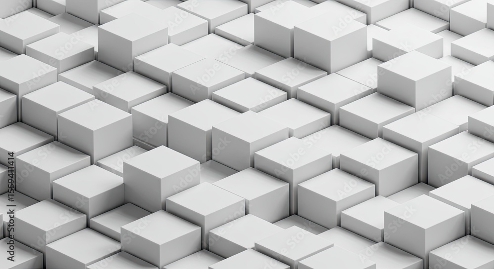 Fototapete abstract 3d geometric pattern of white cubes with varying heights and shadows