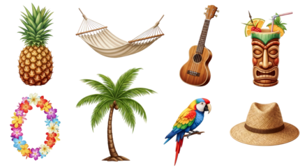 Tropical Hawaiian vacation objects collection