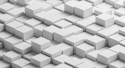 Abstract 3d geometric pattern of white cubes with varying heights and shadows