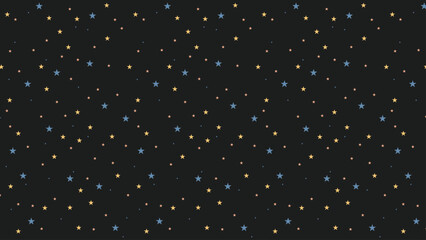 Seamless night sky star pattern with blue, yellow, and coral stars on dark background. Perfect for kids design, nursery wallpaper, wrapping paper, party decor, and celestial-themed projects.