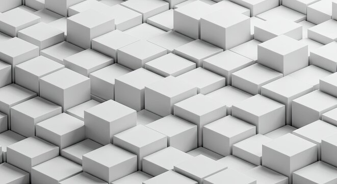 Fototapeta Abstract 3d geometric pattern of white cubes with varying heights and shadows